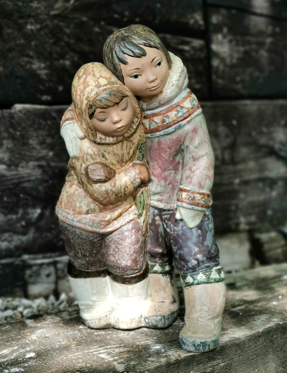 Lladro Kgl. Spanische Figur Grönland / Inuit-Kinder in Eskimo-Anzügen 40 cm