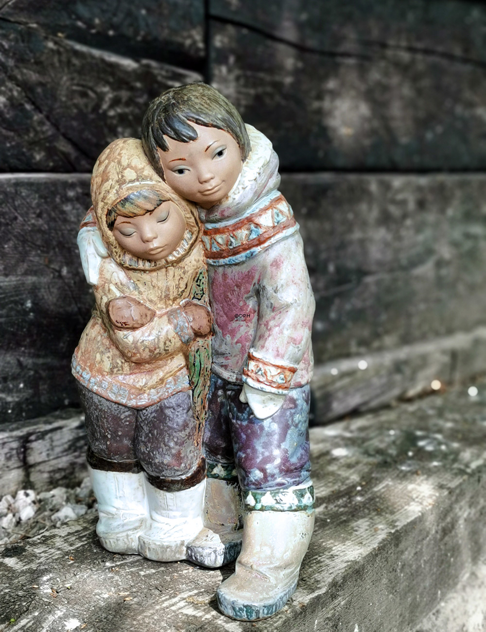 Lladro Kgl. Spanische Figur Grönland / Inuit-Kinder in Eskimo-Anzügen 40 cm