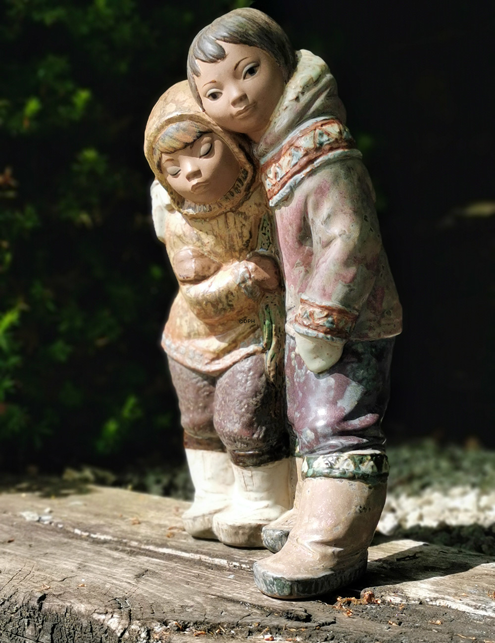 Lladro Kgl. Spanische Figur Grönland / Inuit-Kinder in Eskimo-Anzügen 40 cm