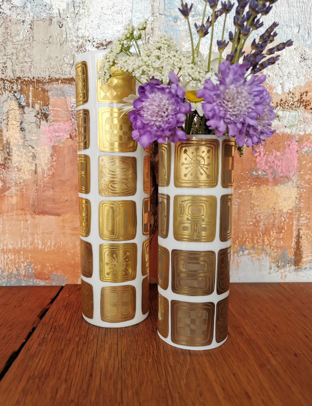 Rosenthal Bjørn Wiinblad Vase, Quatre Couleurs, in Gold dekoriert, 16 cm