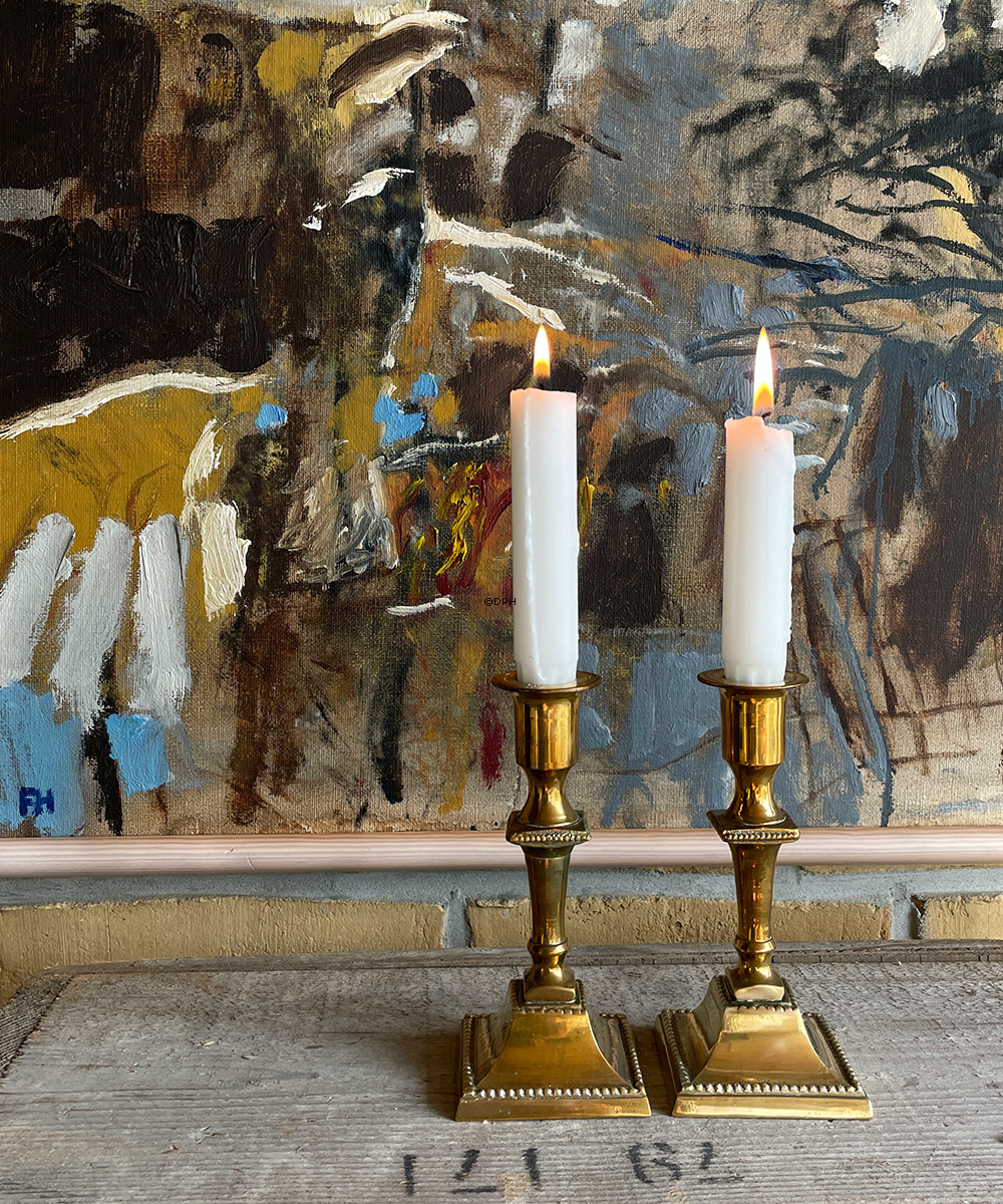 Alte Messing Kerzenhalter, 15cm, Set mit 2 Stück.