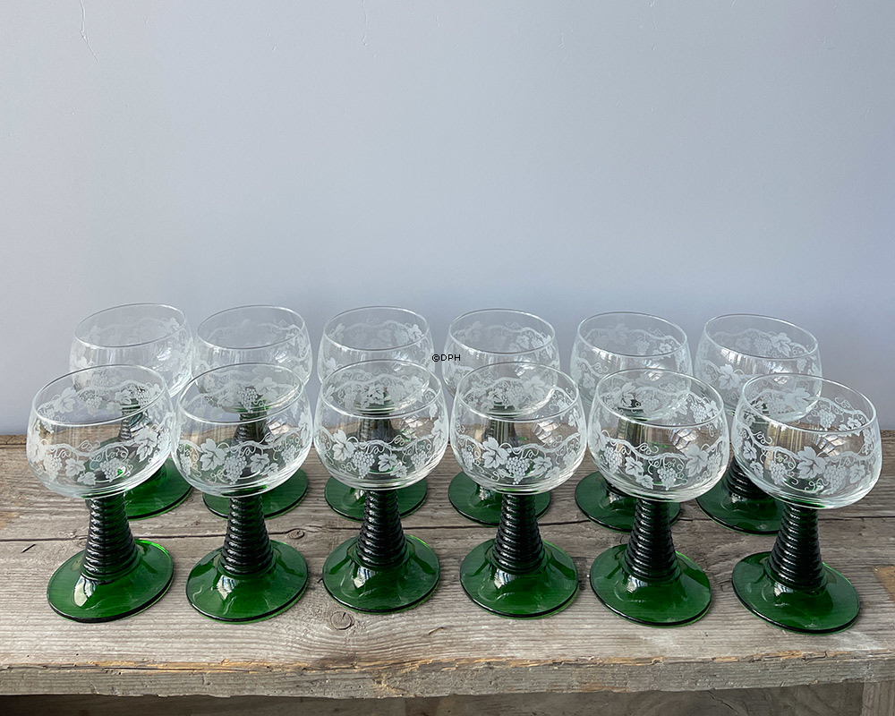 Römerglas mit grünem Stiel - Set aus 12 Stück