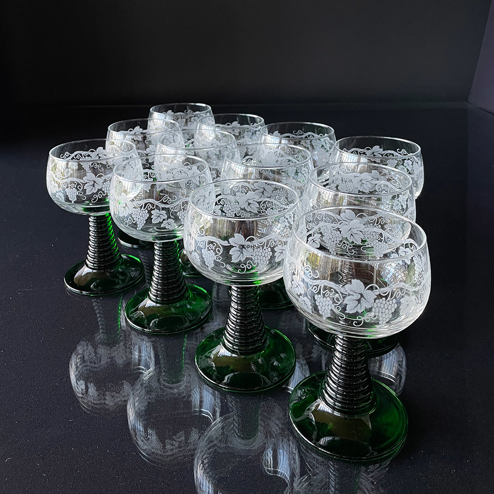 Römerglas mit grünem Stiel - Set aus 12 Stück