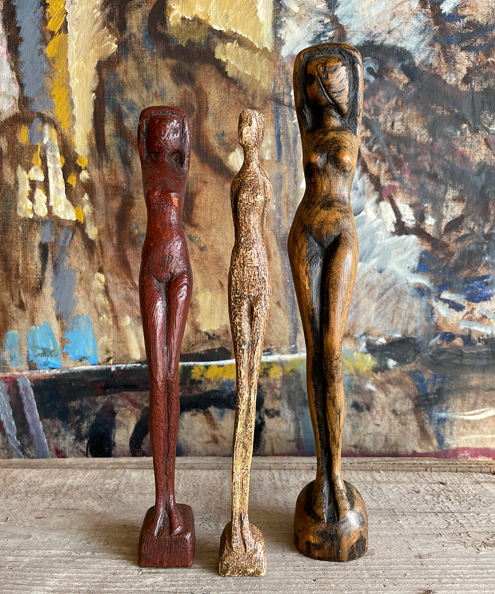 Otto P Frauenfigur, Holzfigur. Signiert mit "Otto P", Otto Pedersen, 1902-95, Odense