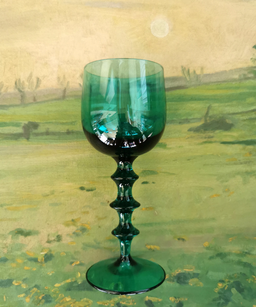 Vintage Trinkgläser 11 Stk. - Dunkelgrün/türkis mit schönem Stiel