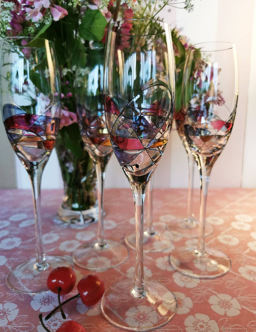 Vintage Papillon / Casa Grande, Tiffany, Champagnerglas, 6 Stück.