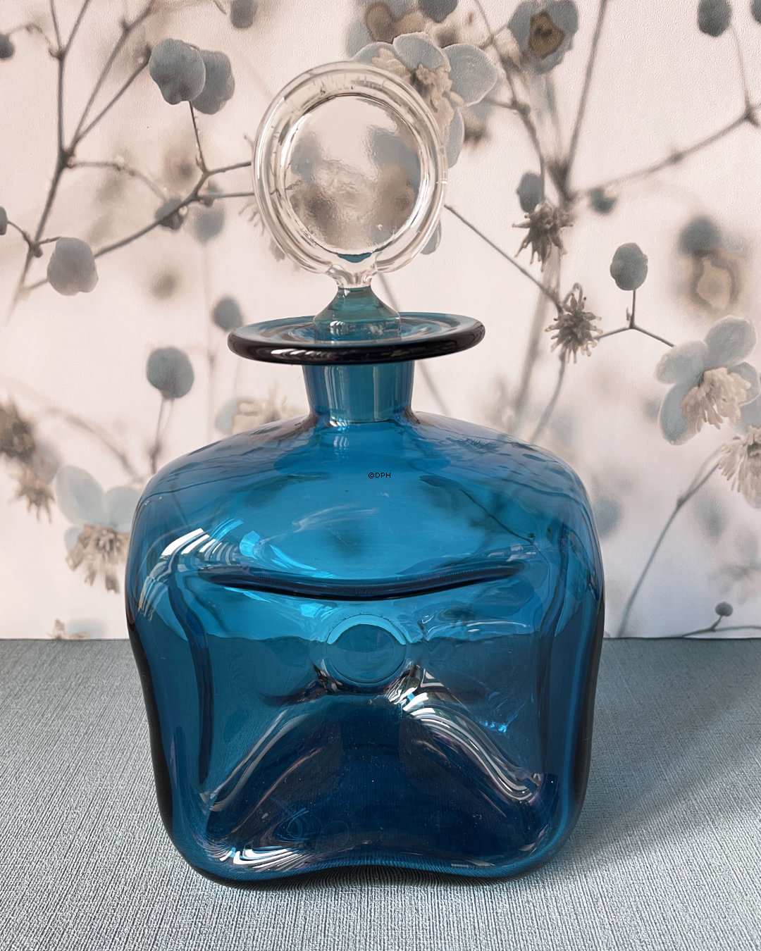 Holmegaard Blaue Glug-Flasche mit Pfropfen, Glas