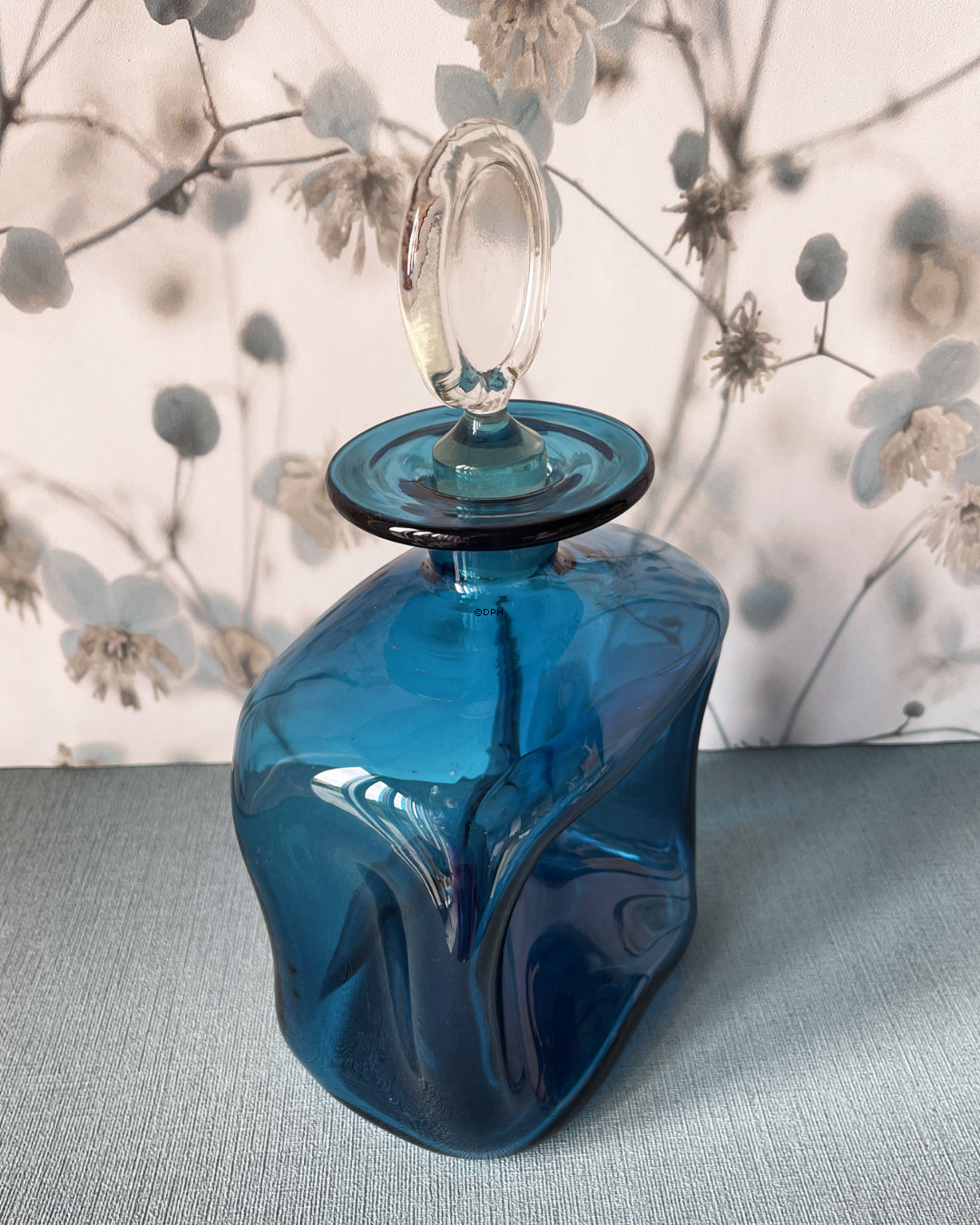 Holmegaard Blaue Glug-Flasche mit Pfropfen, Glas