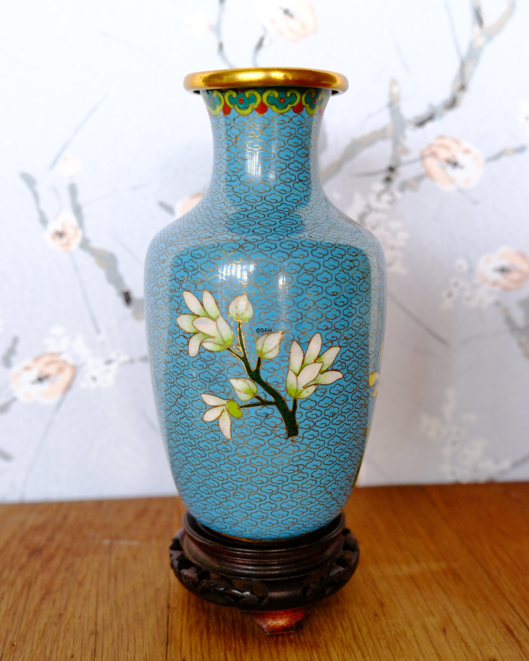Chinesische Cloisonné-Vase, hellblau