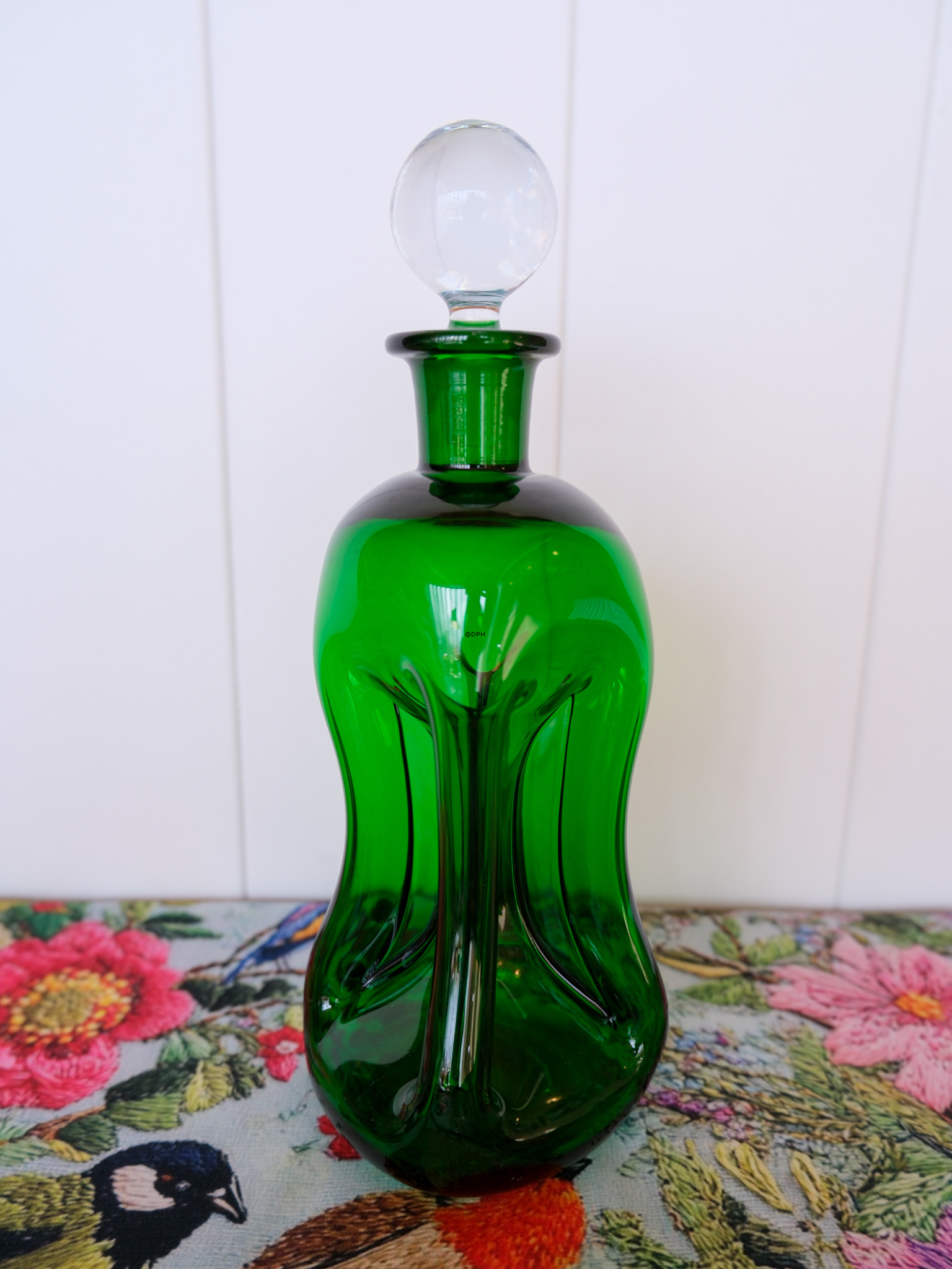 Holmegaard Grüne Glug-Flasche mit klarem Pfropfen, Glas