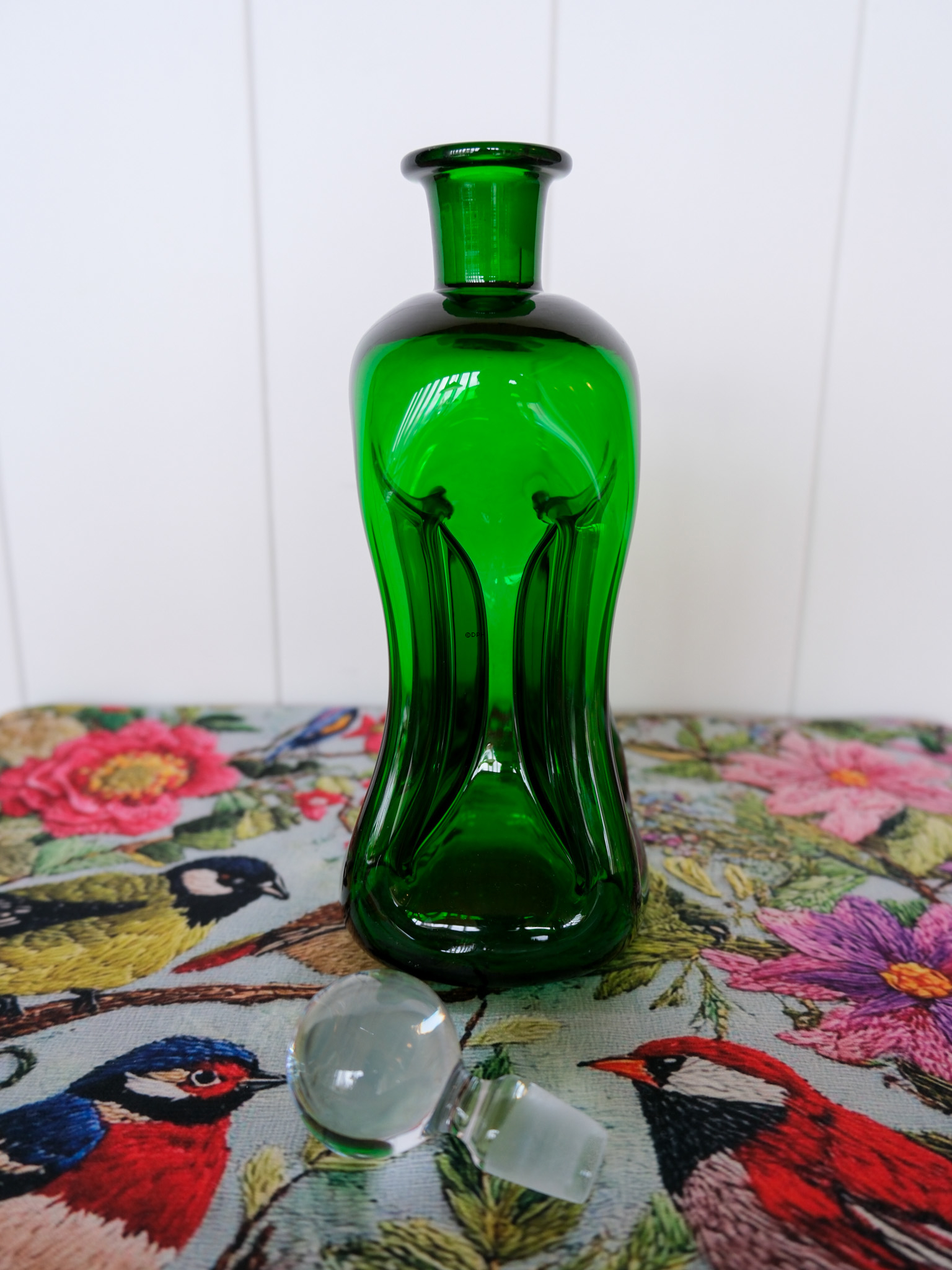 Holmegaard Grüne Glug-Flasche mit klarem Pfropfen, Glas
