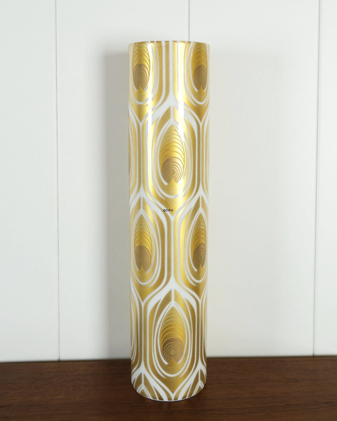 Rosenthal Bjørn Wiinblad Vase, Pfauenfeder, in Gold dekoriert