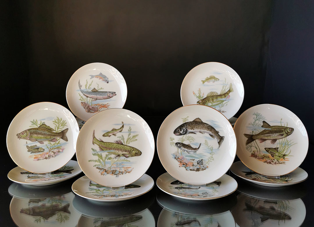 Fischteller, Set aus 12 Stück (Gebraucht)