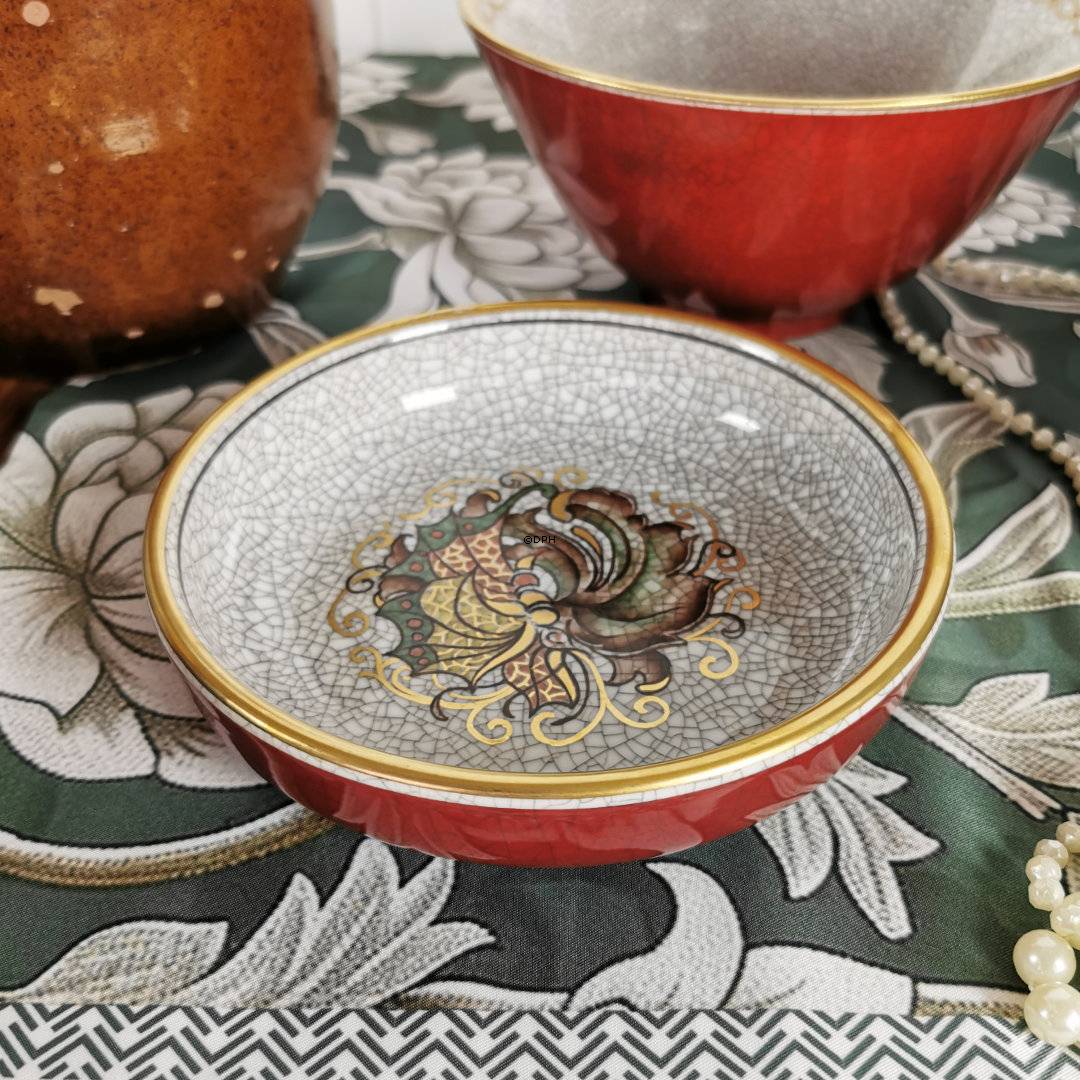 Dahl Jensen Orange Schale Craquele mit Blumen 13 cm Nr. 112-371