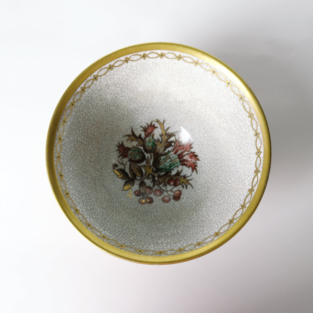 Dahl Jensen Schale, Craquelé, mit orangefarbener Außenseite und Blumendekor 18 cm Nr. 113-497