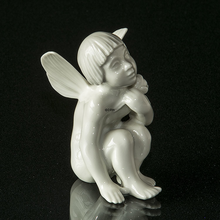 Engel/Cupid mit Rose Figur, weiß, Dahl Jensen Nr. 1163
