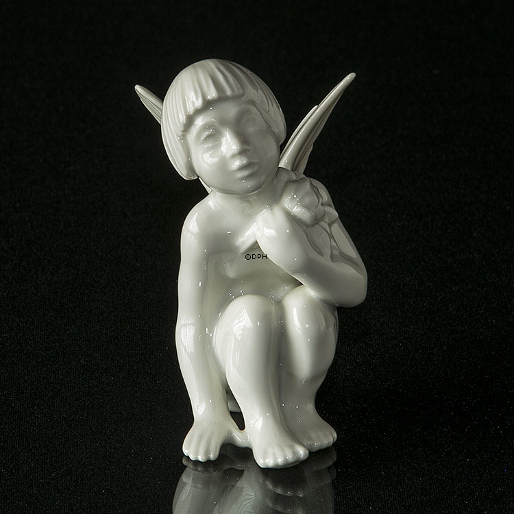 Engel/Cupid mit Rose Figur, weiß, Dahl Jensen Nr. 1163