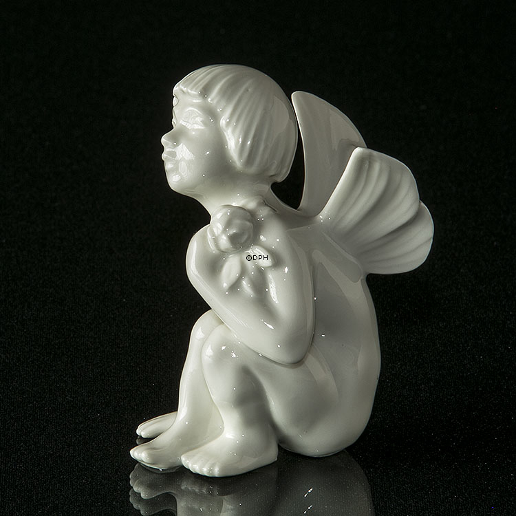 Engel/Cupid mit Rose Figur, weiß, Dahl Jensen Nr. 1163