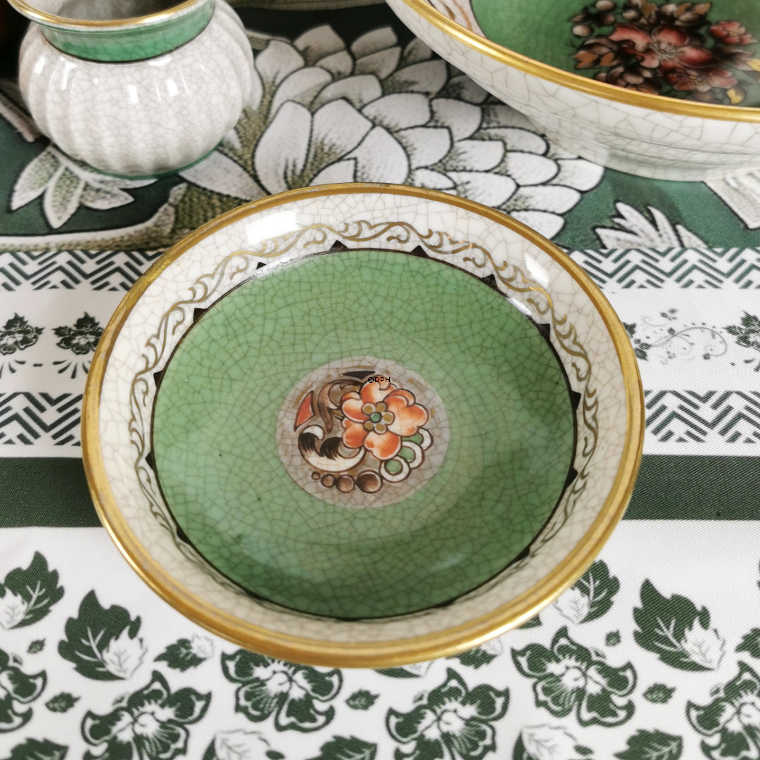 Dahl Jensen grüne kleine Schale mit Blume, Craquelé, 11 cm Nr. 121-601