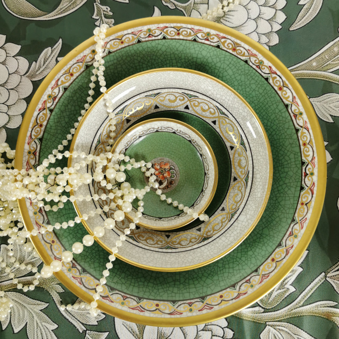 Dahl Jensen grüne kleine Schale mit Blume, Craquelé, 11 cm Nr. 121-601