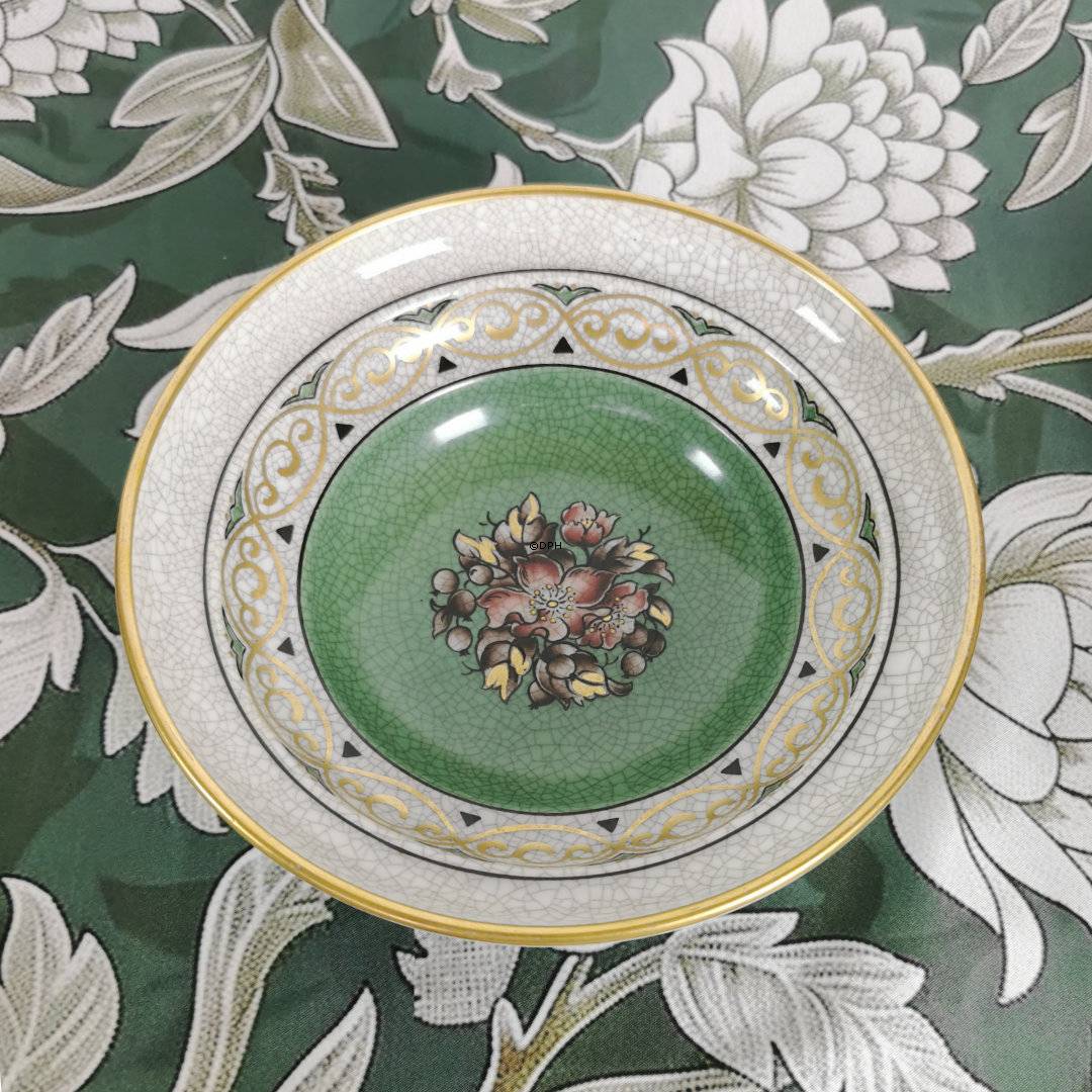 Dahl Jensen Schale, Craquelé, mit grünem Boden und Blumendekor, 18 cm, Nr. 127-498