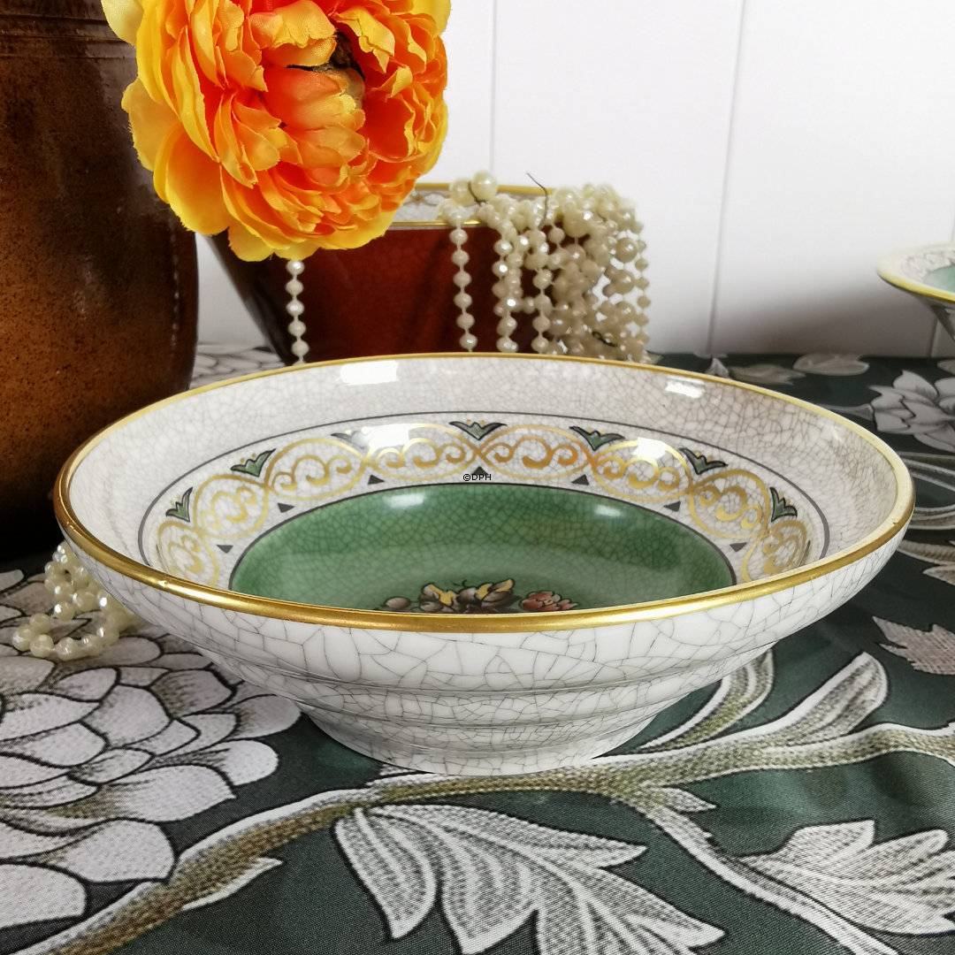 Dahl Jensen Schale, Craquelé, mit grünem Boden und Blumendekor, 18 cm, Nr. 127-498