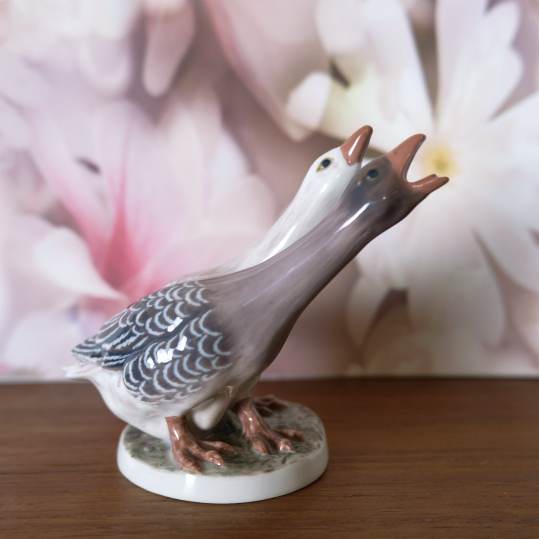 Dahl Jensen Figur, Gänsepaar mit gestreckten Hälsen, Nr. 1363