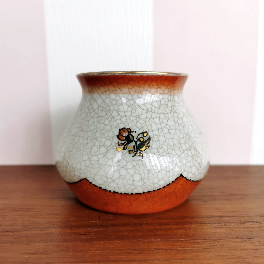 Dahl Jensen Craquele Vase mit Goldrand und Blumen Nr. 167-516