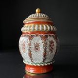Dahl Jensen Craquele Topf mit Deckel mit orangem Rand und Blume Nr. 204-627