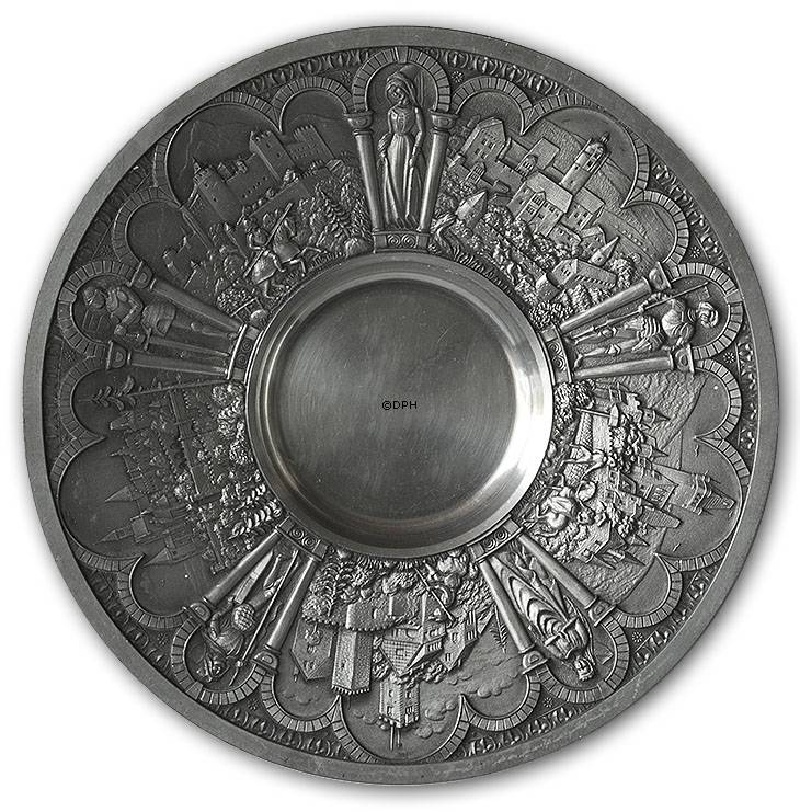 Deutscher Zinnteller mit Schlössern | Nr. dv1926 | Alt. TYSK TIN PLATTE