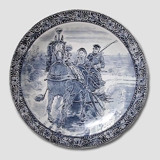 Großer Teller / Schale mit Pferdekutsche Blau auf Weiß, Delft