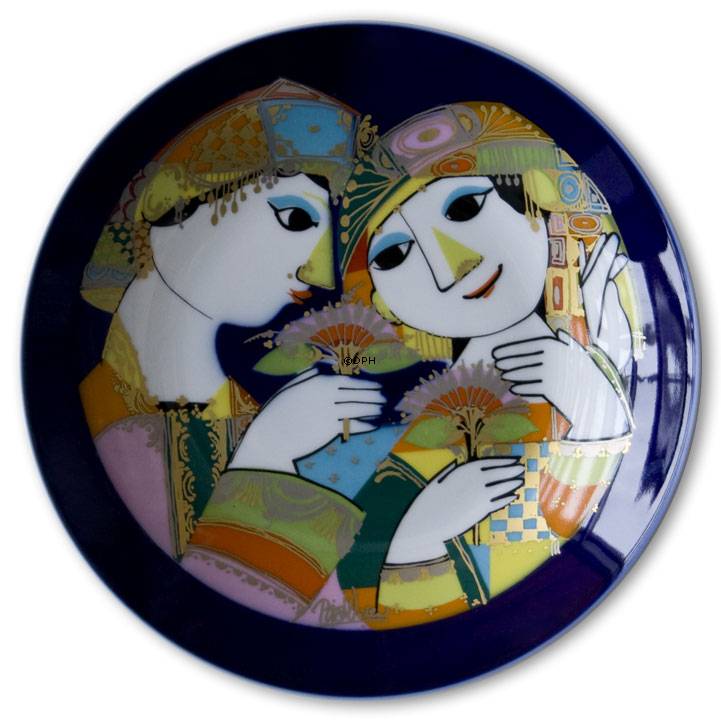 Rosenthal Björn Wiinblad Teller Studio-Linie Paar mit Blumen