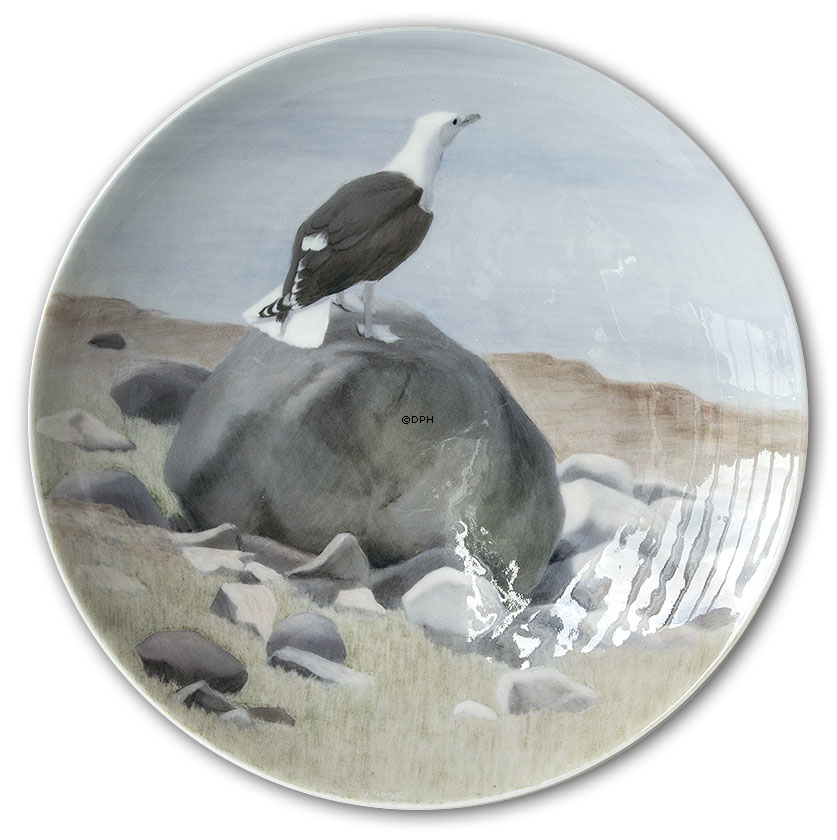 Teller mit Möwe auf Stein, Royal Copenhagen UNICA Signiert: U.4. GR. 8890 (1889-1922)