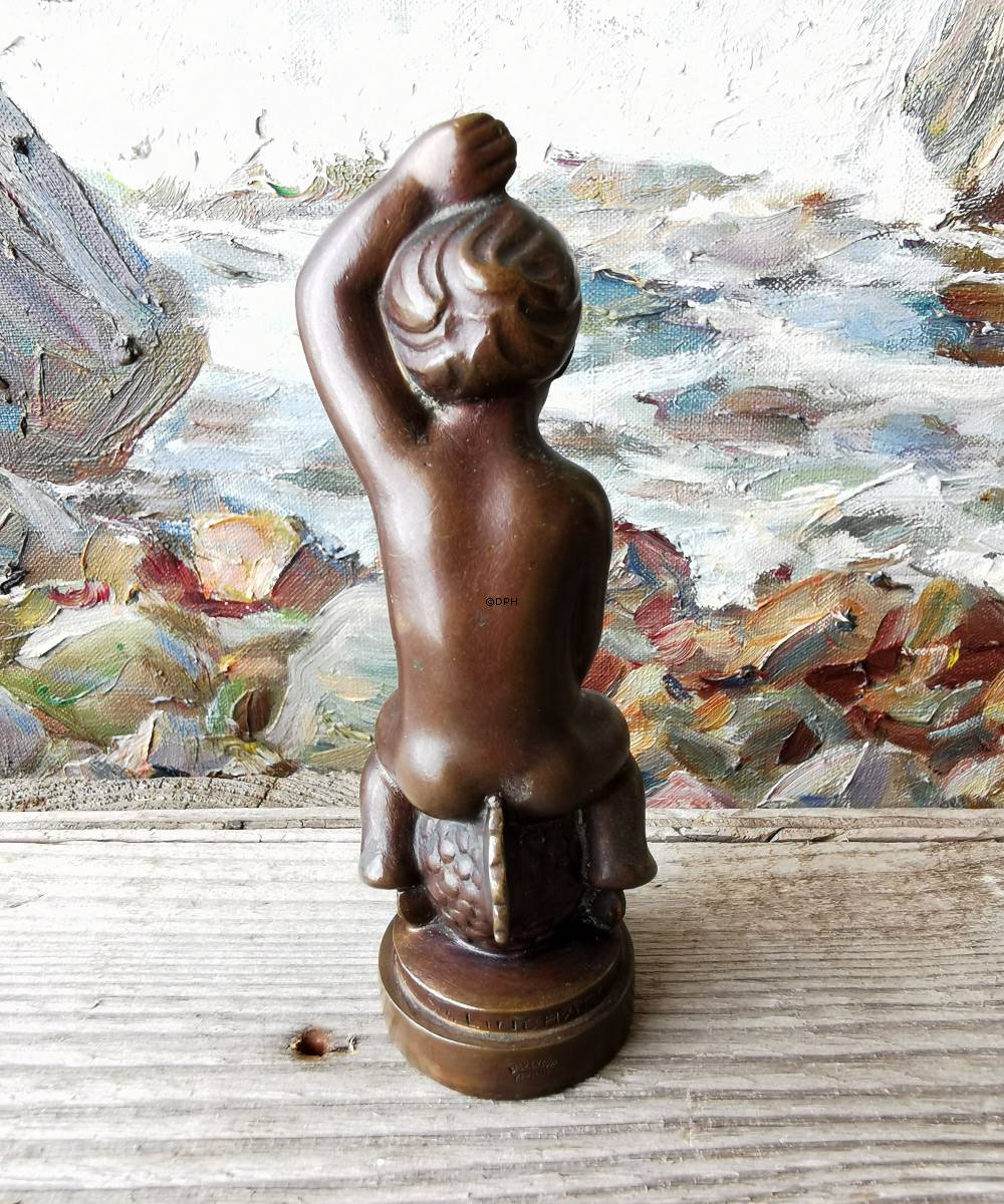 Svend Lindhardt Bronze Figur Junge aus Fisch, Brdr. Grage Bronzegießerei