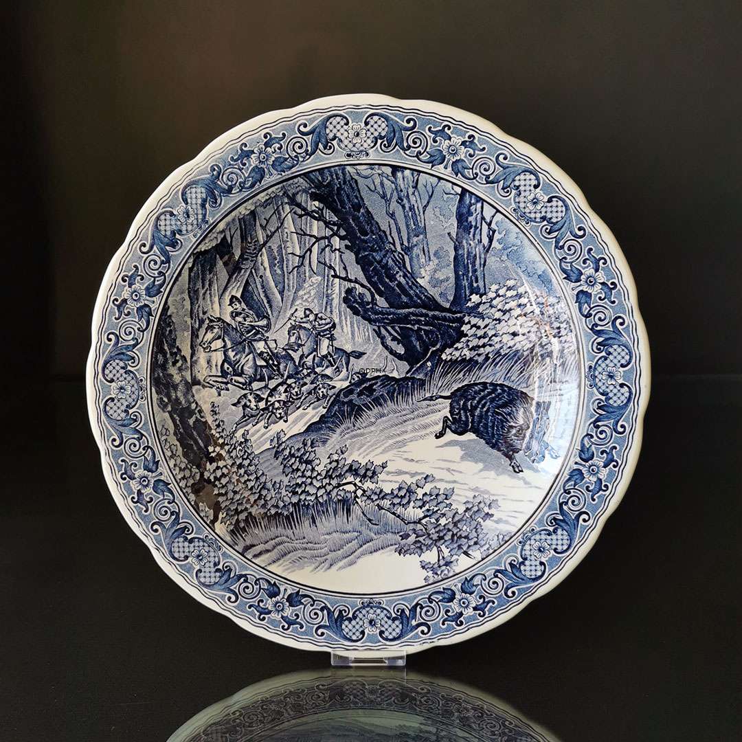 Teller mit Wildschweinjagd, Holländischer Delfts Teller