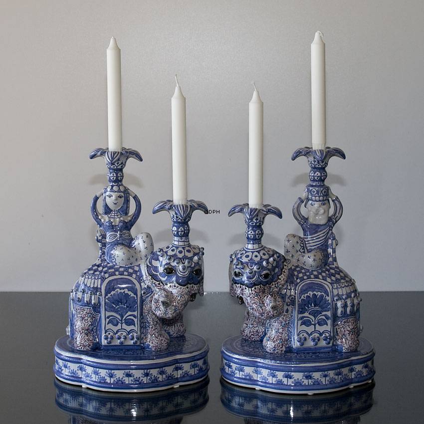 Wiinblad König und Königin von Saba, Elefant, Statue, persönlich signiert von Björn Wiinblad, Pinsel verziert, Unikat, Blau / Weiß