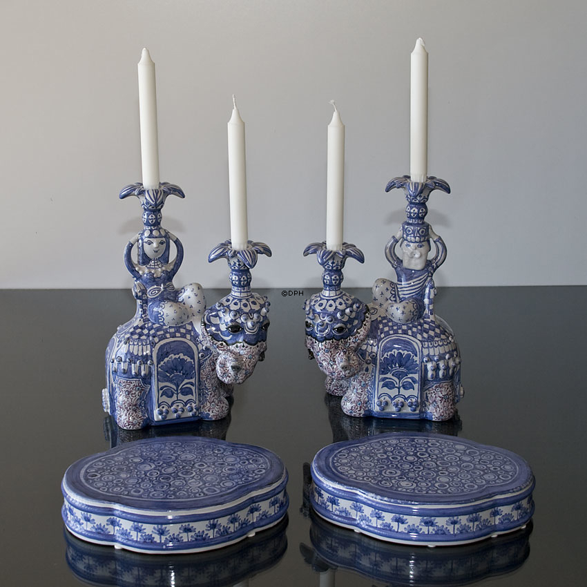 Wiinblad König und Königin von Saba, Elefant, Statue, persönlich signiert von Björn Wiinblad, Pinsel verziert, Unikat, Blau / Weiß