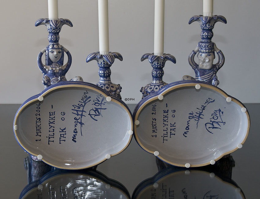 Wiinblad König und Königin von Saba, Elefant, Statue, persönlich signiert von Björn Wiinblad, Pinsel verziert, Unikat, Blau / Weiß