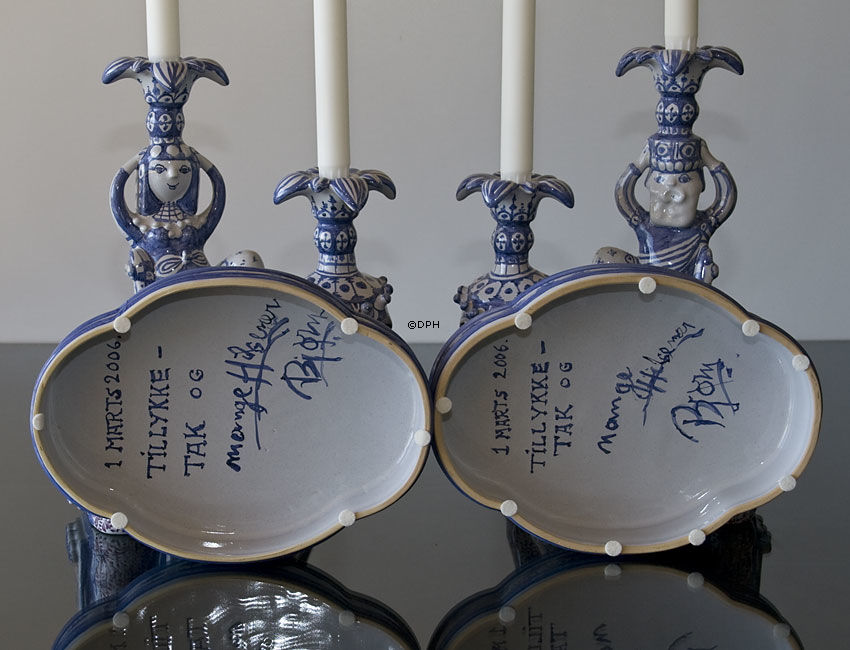 Wiinblad König und Königin von Saba, Elefant, Statue, persönlich signiert von Björn Wiinblad, Pinsel verziert, Unikat, Blau / Weiß