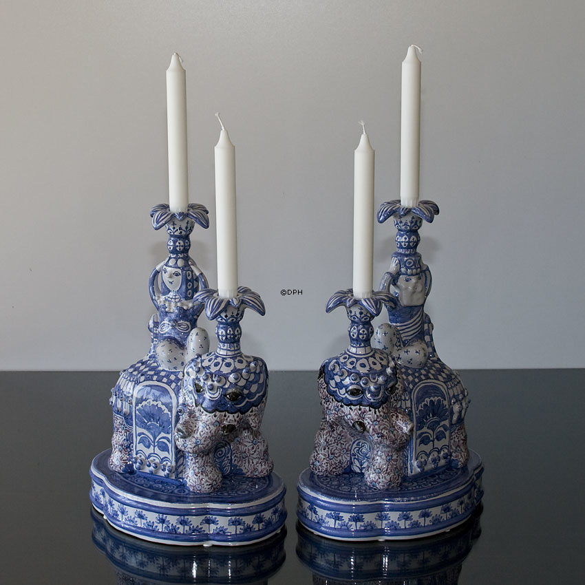 Wiinblad König und Königin von Saba, Elefant, Statue, persönlich signiert von Björn Wiinblad, Pinsel verziert, Unikat, Blau / Weiß