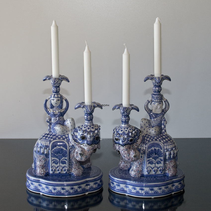 Wiinblad König und Königin von Saba, Elefant, Statue, persönlich signiert von Björn Wiinblad, Pinsel verziert, Unikat, Blau / Weiß