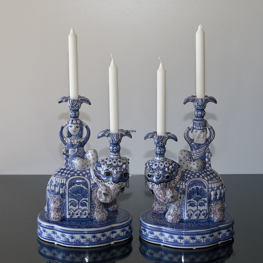 Wiinblad König und Königin von Saba, Elefant, Statue, persönlich signiert von Björn Wiinblad, Pinsel verziert, Unikat, Blau / Weiß