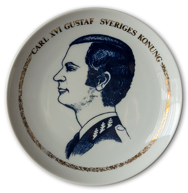 Elch Porzellan Gedenkteller Set aus zwei Tellern mit Carl XVI Gustaf und Königin Silvia