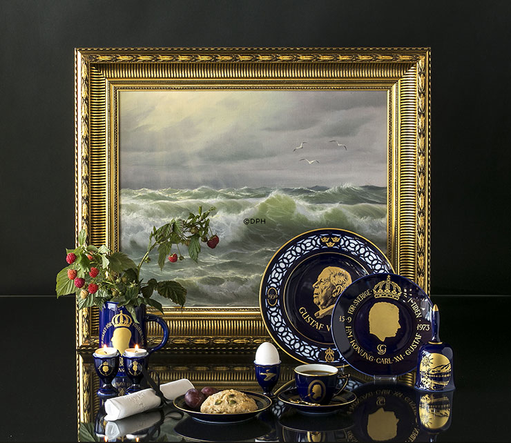 Geburt der Prinzessin Victoria 1977 Hackefors Kobaltblauer Königseierbecher