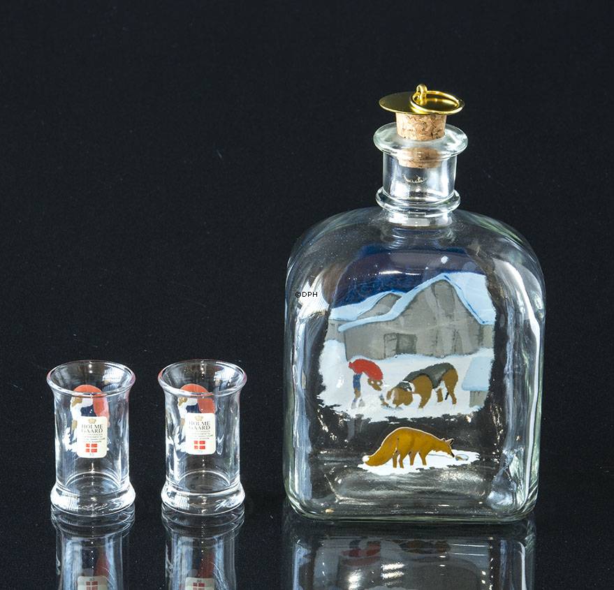 Holmegaard Wiberg Weihnachtsflasche mit 2 Gl&#xE4;ser 1991