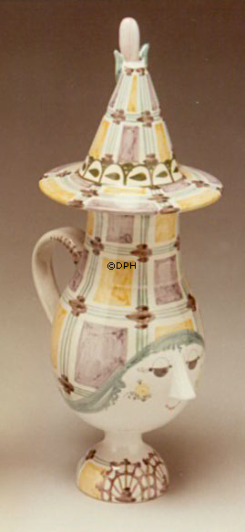 Wiinblad Krug mit Hut, handbemalt, blau / weiß oder mehrfarbig