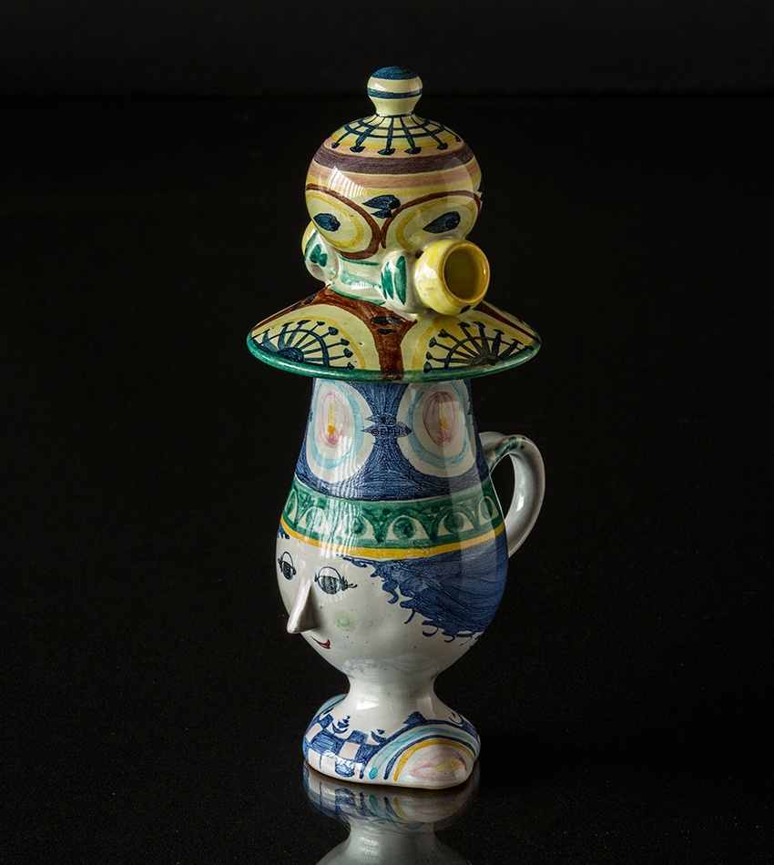 Wiinblad Krug mit Hut handbemalt, blau / weiß oder mehrfarbig (Mit Fehler ohne Hut)