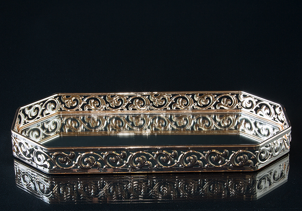 Spiegeltablett mit goldener Kante, groß