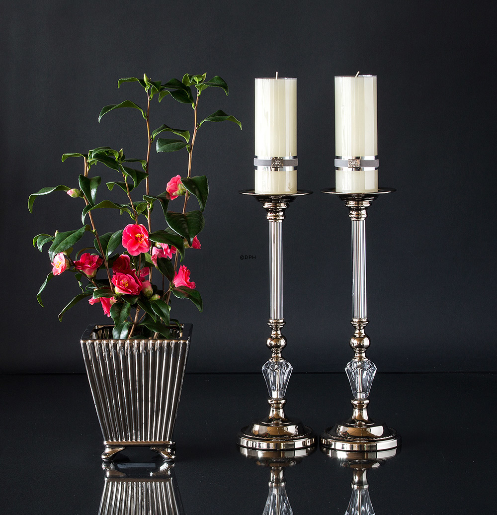 Runder Leuchter in Nickel und Glas