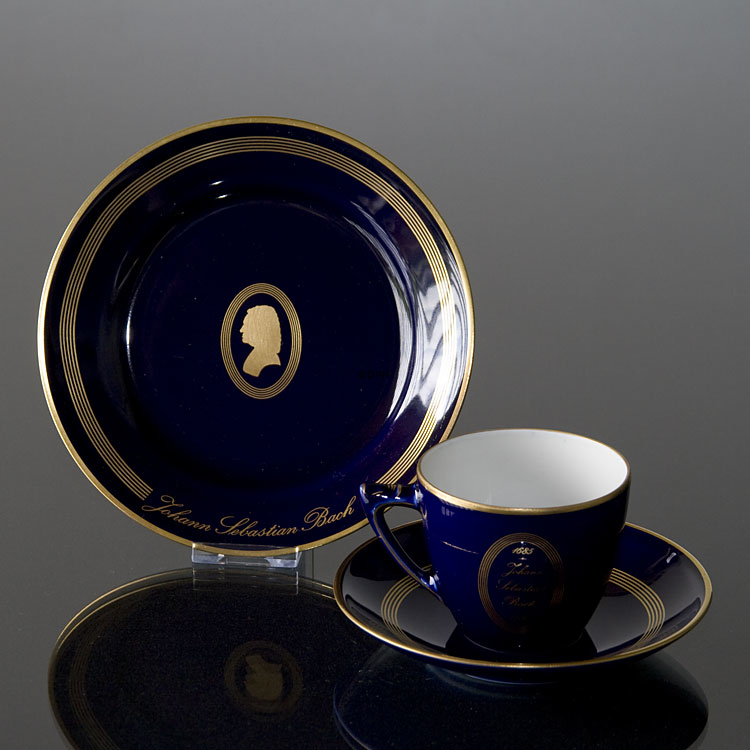 Komponist Kaffeegeschirr, Bach, Tasse, Untertasse und Kuchenteller Nr. 2, Bing & Gröndahl